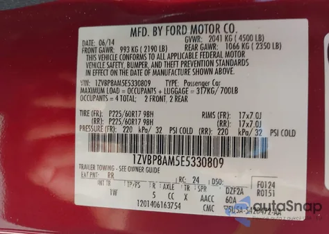 2014 Ford Mustang V6 из США, поврежденный, VIN 1ZVBP8AM5E5330809